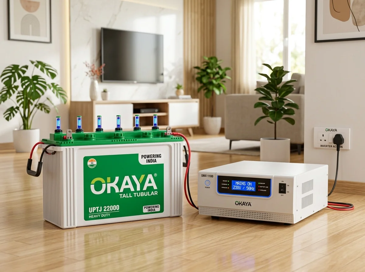 Okaya Pure Sine Wave Inverter and Heavy Duty Tall Tubular Battery Setup
